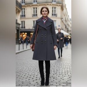 Marc By Marc Jacobs virgin wool blend Charcoal Double-Breasted Pea Coat